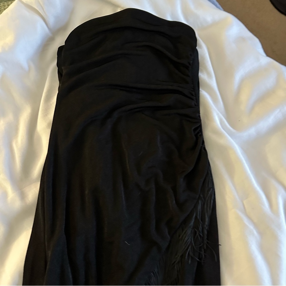 Black Strapless Fringe Dress